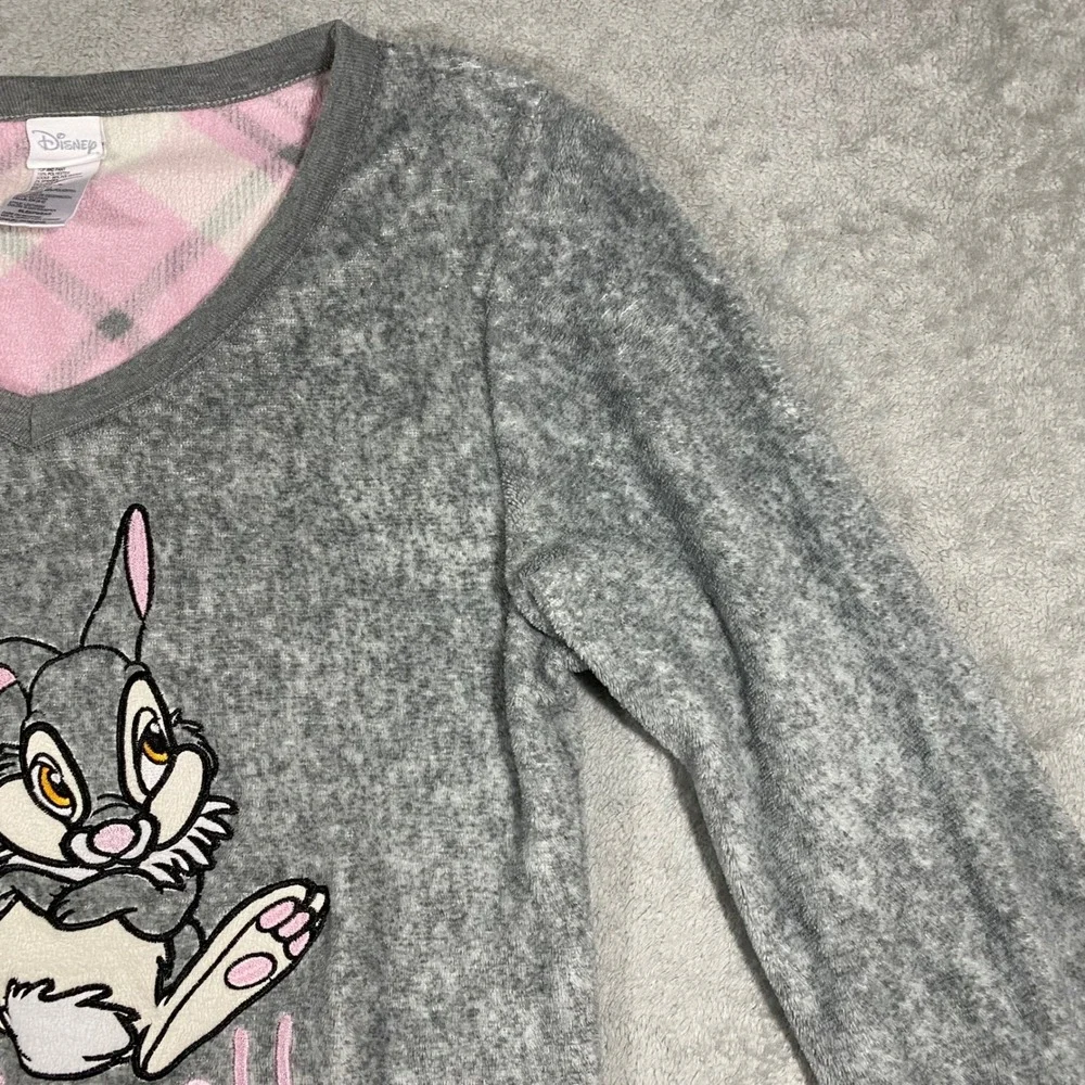 Disney Thumper Pajama Top Womens S Small Grey Long Sleeve Fleece Sleep Shirt - Picture 6 of 15